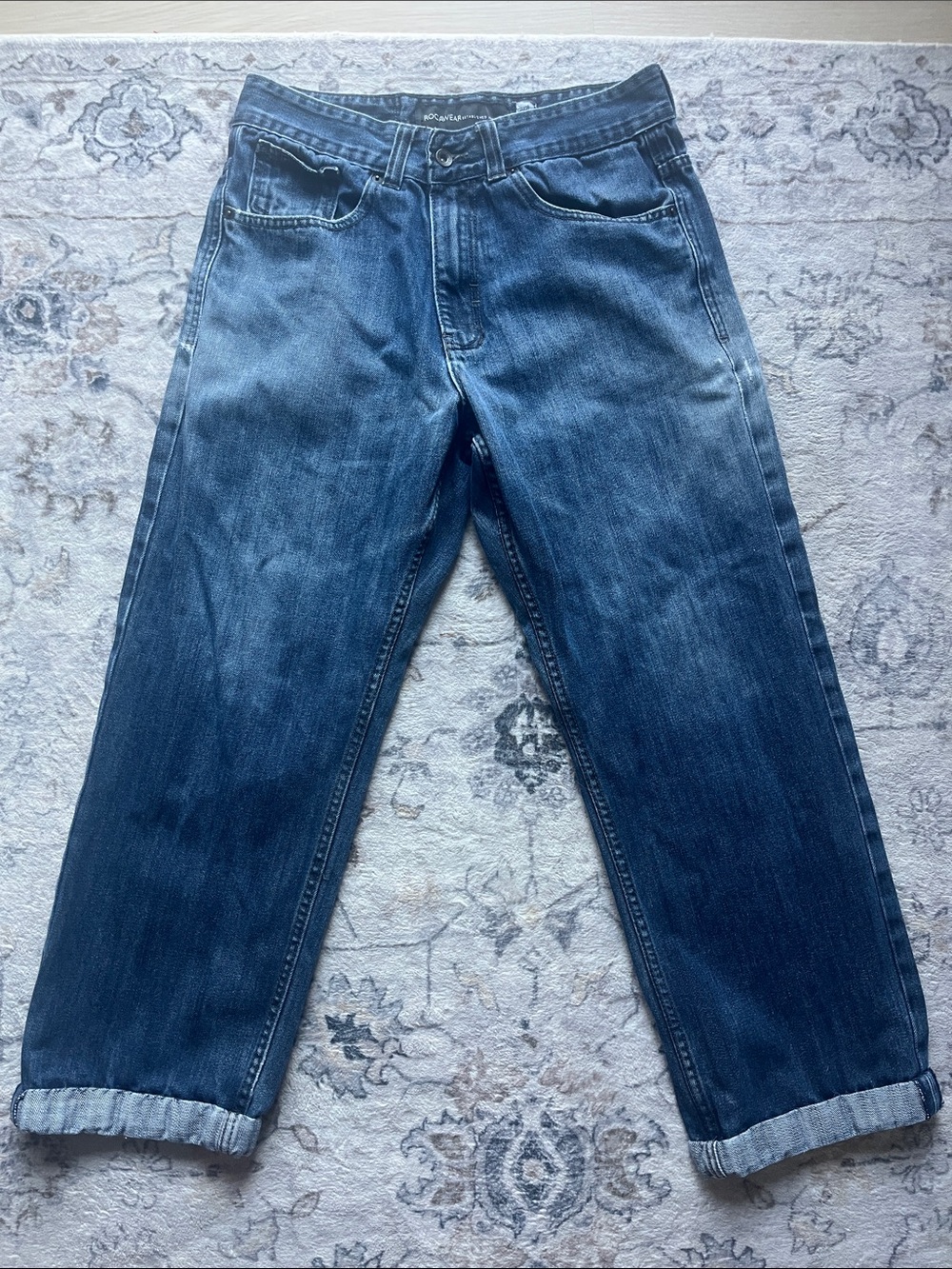 Rocawear Men's Dark Blue Relaxed Straight Jeans
